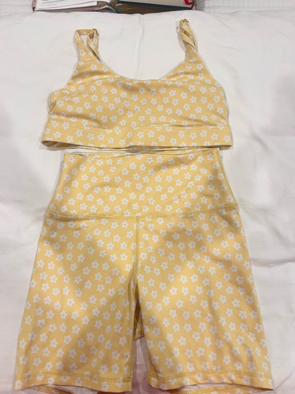 Yellow Floral Shorts and Sports Bra Set